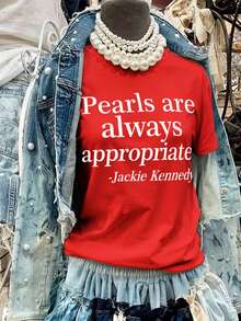 Áo thun nữ cổ tròn tay ngắn in chữ khẩu hiệu mùa hè thoải mái, rộng rãi, quần áo mùa hè cho nữ - Đỏ - Xem 1