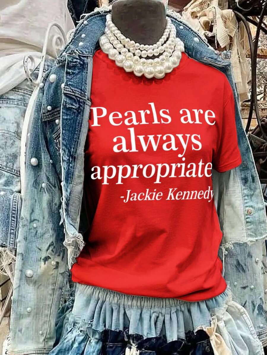 Áo thun nữ cổ tròn tay ngắn in chữ khẩu hiệu mùa hè thoải mái, rộng rãi, quần áo mùa hè cho nữ - Đỏ - Xem 1