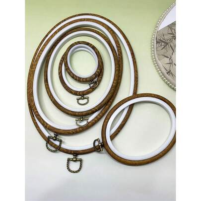 椭圆形复古绣绷，适用于十字绣和针线活项目，带金属环，咖啡棕色，DIY手工刺绣工具套装，适用于十字绣艺术，尺寸：6*7.5厘米、8*10厘米、12*15厘米、15*19厘米、18*25厘米、22*29厘米