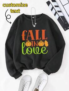 1pc Unisex Customizable Text Black Sweatshirt, Casual Autumn Themed Personalized Style, Suitable For Autumn And Casual Occasions - Black - View 2