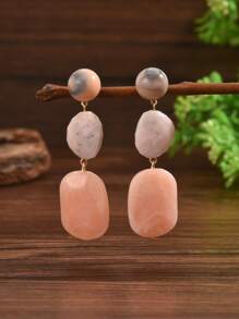 2 件优雅性感的不对称几何波浪仿玉树脂吊坠耳环，配金色心形耳钉，适合派对、度假和旅行佩戴。每件树脂饰品均采用独特的多色图案，模具痕迹属正常现象。 - 彩色 - 查看 4