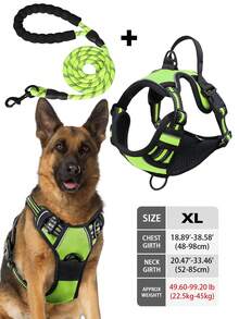 High Reflective Dog Harness Leash Collar Set, Adjustable Padded Dog Vest, Reflective Non-Obstructive Pet Oxford Vest With Front & Back Easy Control Handles, Comfortable, No-Choke Design Pet Vest Leash Collar Set - Ideal Choice For Outdoor Adventure, Multiple Sizes - Suitable For Small, Medium And Large Pets (If In Doubt Between 2 Sizes, Opt For The Larger Size As It Can Be Adjusted)