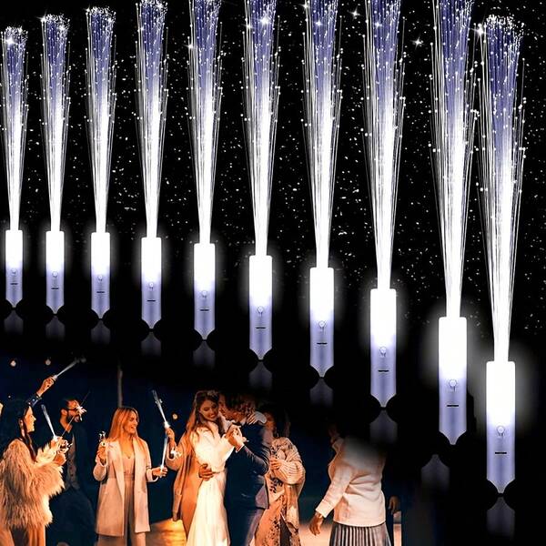 48 varillas de fibra óptica, varillas de luz blanca LED, varillas de fibra óptica con flash para iluminación de bodas a granel, varillas de luz con flash con 3 modos de luz, incluida la creación de la atmósfera perfecta para fiestas y conciertos