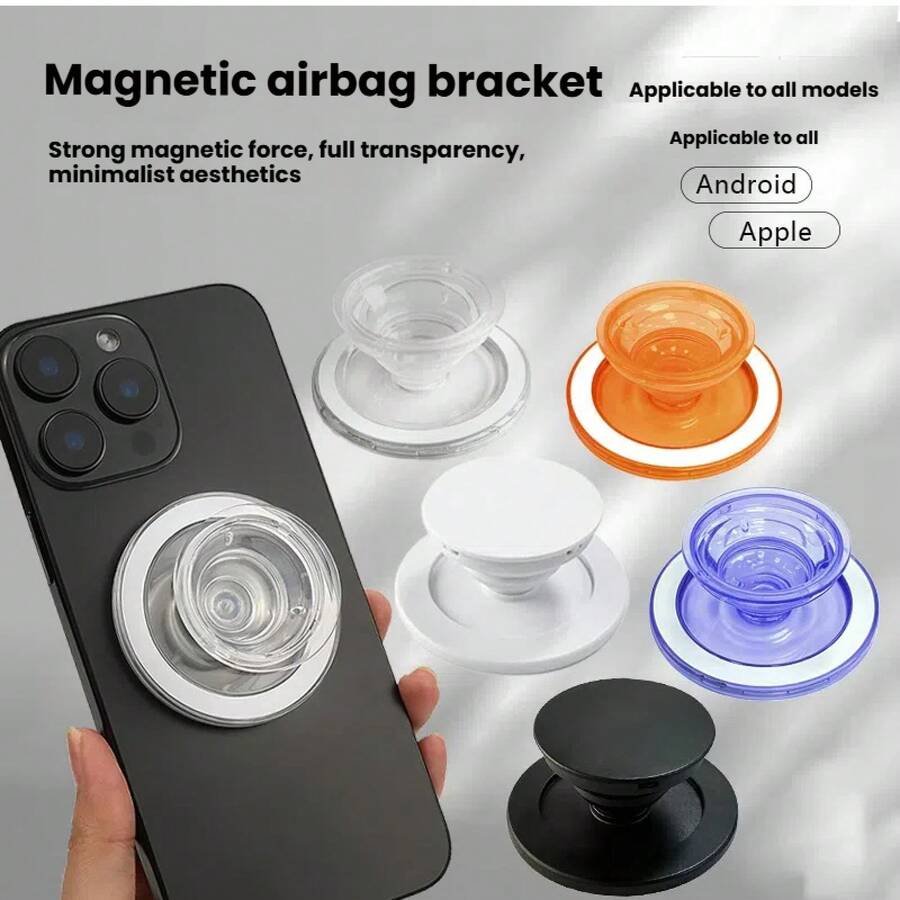 Magsafe Magnetic Translucent Color Design Phone Grip Compatible, Magsafe Collapsible Mobile Phone Stand Holder For Smartphone Tablet Cell Phone Accessory Compatible With IPhone, Android Phone, Gift For Birthday, Family, Friends For Office, Dorm And Home Use Phone Holder Phone Stand For Bed - Black - View 1