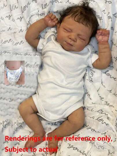 Realistic 48 CM 19 Inch Reborn Baby Asleep Black Skin Doll Full Body Vinyl Alive Newborn Bebe Kids Bath Toy For Kids Gift (Some Parts Random, Including Pacifier, Bottle  And Clothes Set)