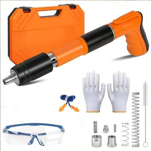 Mini Handheld Steel Metal Concrete Nail Gun Steel Rivet Tool Wall Anchor Slotting Device For Strong Pull Processing Manual Nail Gun Portable Steel Rivet Tool 5 Speed Adjustable Air Nail Gun Concrete Wall Anchor Line Slotting Unit Faster Tool Suitable For Camera Installation, Distribution Box Installation, Water And Electricity Installation