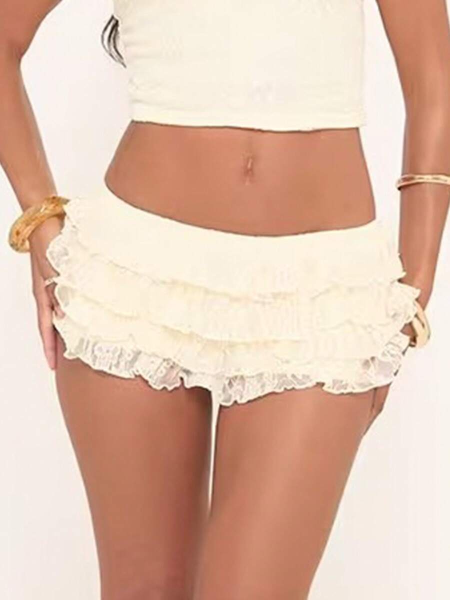 Women Lolita Bloomers Cute Ruffle Shorts Lace Pumpkin Pants Boyshorts Layered Bottoms Y2k Sweet Pettipants - trắng - Xem 1