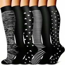 Copper Compression Socks For Women  Men(6 Pairs) Best Support For Nurses, Running, Hiking, Recovery - 大號-加大號+++02+黑色+6+雙 - 查看 1
