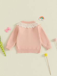 Baby Girl Cardigan, Long Sleeve Button Closure Embroidery Rabbit Winter Warm Knit Sweater Infant Clothes - Pink - View 2
