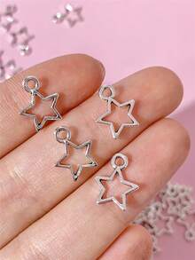40 piezas/paquete Colgante en forma de estrella mini de color plata, adecuado para hacer joyas, collares, aretes, llaveros DIY - Plateado - Ver 2