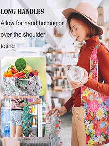 1pc Reusable Grocery Shopping Bag,Foldable Tote Bag With Handles,Large Capacity Shopper Bag,Foldable Tote Bag,Multi Functional Storage Bag,Shopping Bag, Folding Bags,Supermarket Shopping Bags,Creative Portable Printed Hand-Held Storage Bags,For Carrying Groceries, Shopping