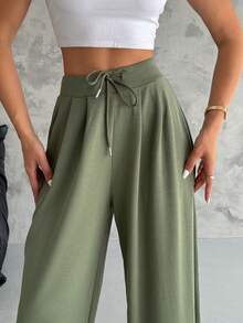 Modal Pleated Casual Pants, Solid Color - Khaki - View 2