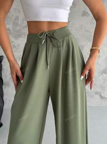 Modal Pleated Casual Pants, Solid Color