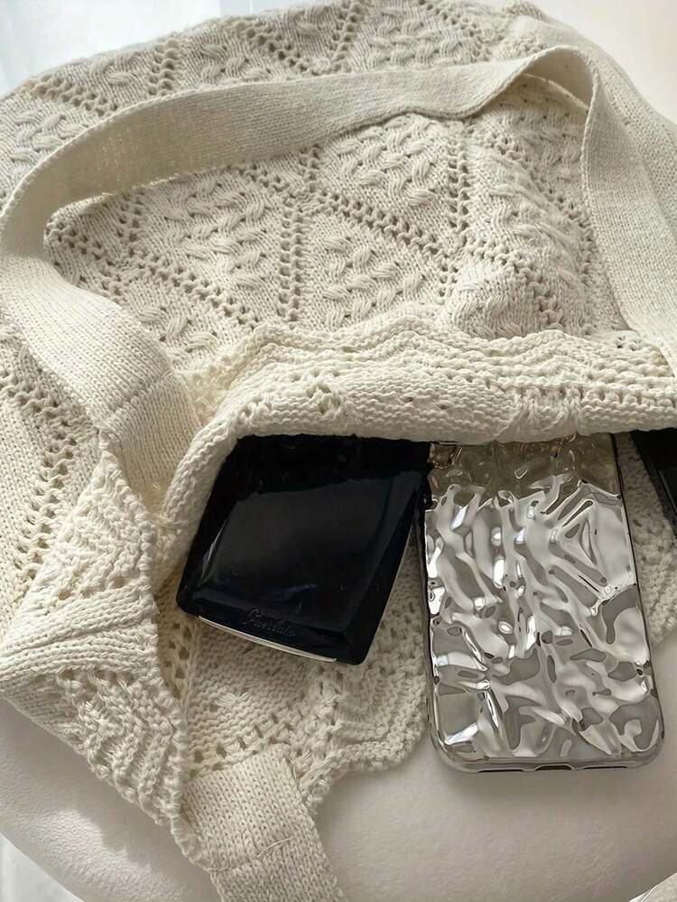 Minimalist Crochet Hollow Design Vacation Luxury Large Crochet Hollow Handbag - Spacious Woven Shoulder Bag, Backpack, Large Capacity, Portable, Suitable For Teenage Girls, College Students, Office Workers, Perfect For Work, Back To School, Middle School, High School, College, Vacation Backpack, Portable, Lightweight, Classic Casual, Suitable For Teenage Girls, Vacation, Holiday, Outdoor, Travel, Outdoor, Perfect For Back To School, College, High School, School, Beach And Travel Adventure - Multicolor - View 7