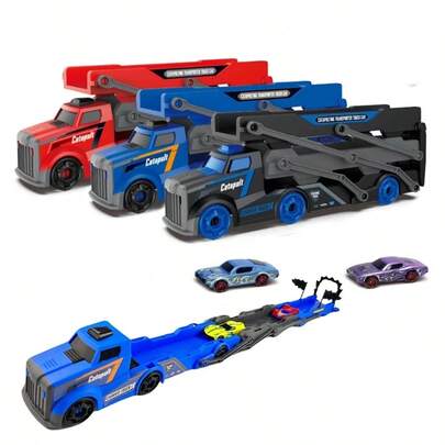 可变形发射集装箱卡车玩具，儿童收纳折叠车运输车玩具，配件：2 款随机颜色和款式迷你车