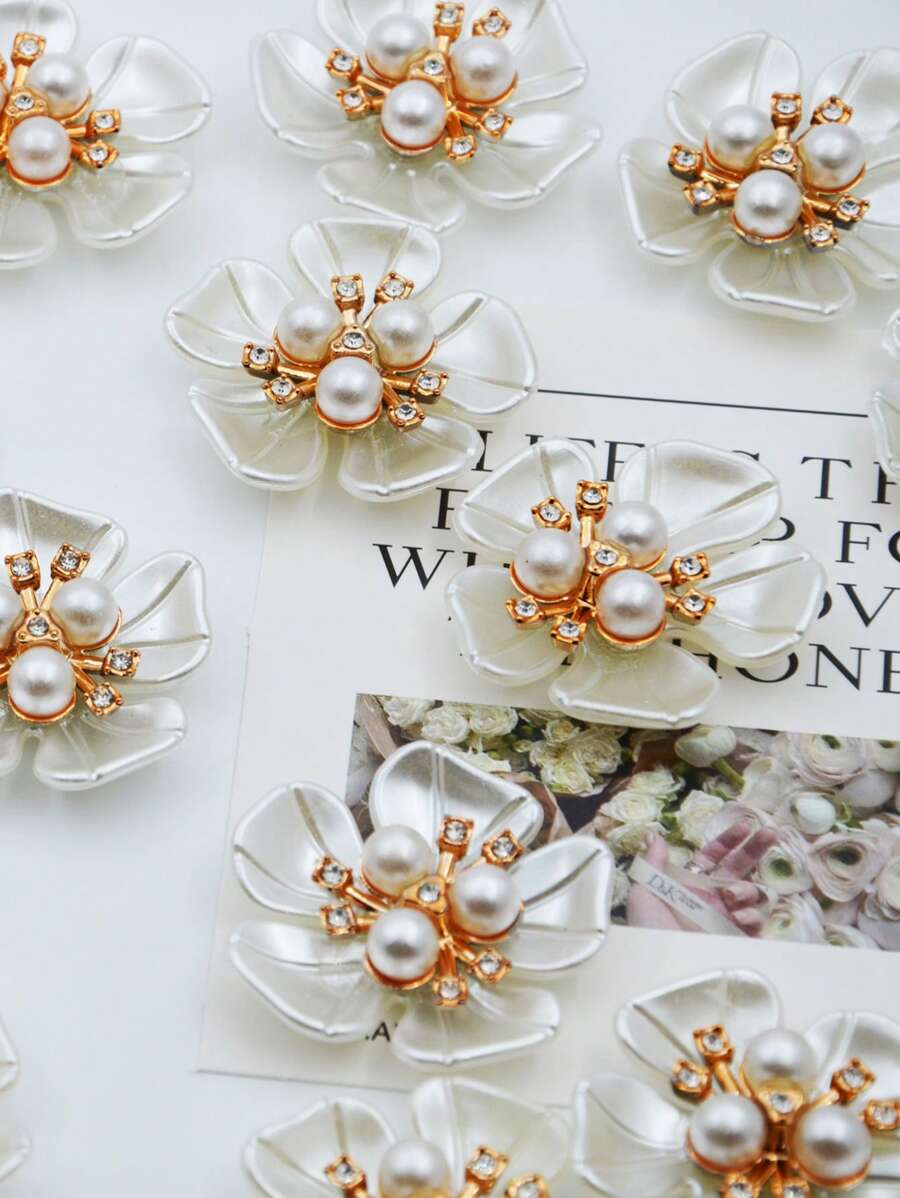 10/5 piezas Clips para el cabello con flores de perlas, cristales de strass y cristales brillantes - Accesorios decorativos de costura hechos a mano