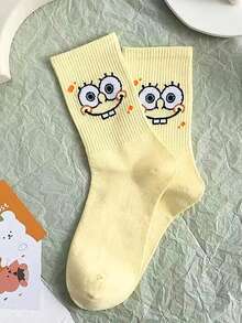 SpongeBob SquarePants 5双卡通人物印花船袜，可爱有趣的表情，如章鱼、海星，纯色舒适透气休闲情侣袜 - 彩色 - 查看 11