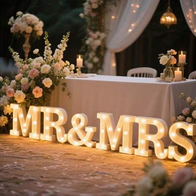 6-Piece Mr & Mrs LED Sign Set - Personalised Valentine's Day Wedding Decor, Anniversary Gift, Couples' Romantic Bedroom Lighting - Warm White Light, Battery-Powered (Batteries Not Included) Home Decor