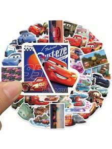 Disney 50张官方授权汽车贴纸，Mater 2款，防水乙烯基材质，适用于水瓶、笔记本电脑、手机、汽车装饰，生日派对礼物 - 多色1 - 查看 4