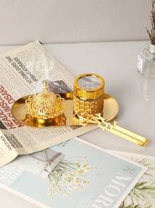 一套简约铁艺香炉，配木质托盘，创意个性化小香炉，中东风情空气净化香炉，阿拉伯字母香夹，茶夹，糖夹，冰夹，适用于瑜伽室、按摩室、冥想室、发饰、办公室、卧室，四季皆宜。 - 金色 - 查看 6