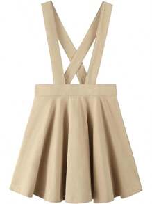 Noomelfish Girls Suspender Skater Skirt Stretchy Cotton Flared Overall Dress (4-12 Years) - Khaki - View 1