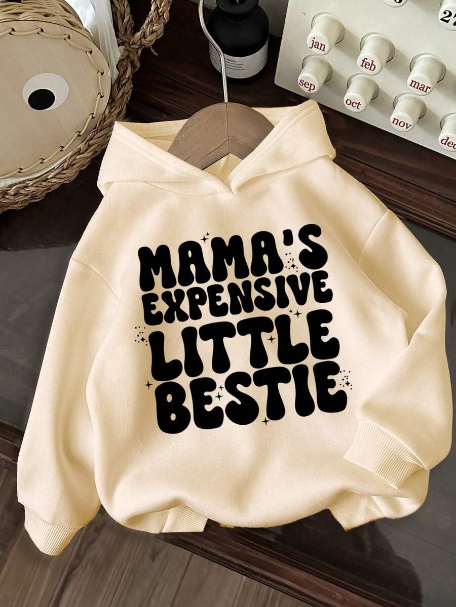 女童字母印花保暖连帽卫衣 - 杏色 - 查看 1