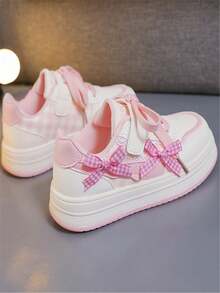 1 pereche pantofi sport pentru copii, la modă, confortabili, cu fund moale, cu fundă tricotată, drăguți, cu cârlig și buclă din PU, pentru fete, casual, versatili, cu plată, potriviți pentru toate anotimpurile