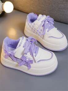 1 par de zapatos deportivos planos, versátiles y casuales para niñas, con correa de punto con lazo, suela suave y cómoda, cierre de gancho y bucle, adecuados para todas las estaciones