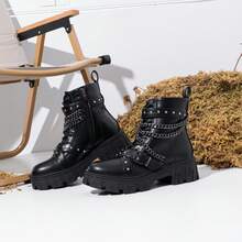 Women's Chelsea Ankle Boots | Fashion Lug Sole Platform Elastic Slip-On Booties - 黑色 - 查看 7