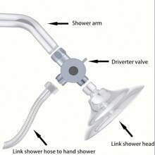 1pc American Style ABS Shower Head Diverter - Silver, Bathroom 3-Way Diverter Valve - ABS Material, Faucet Top Spray Shower Arm 3-Way Splitter Diverter - Silver - View 5