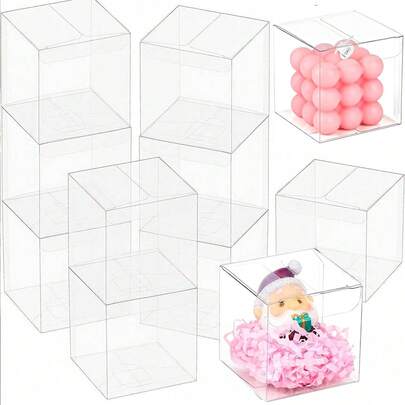 50 件透明塑料礼品盒，马卡龙纸杯蛋糕糖果香皂单独包装盒，适用于婚礼派对情人节新年