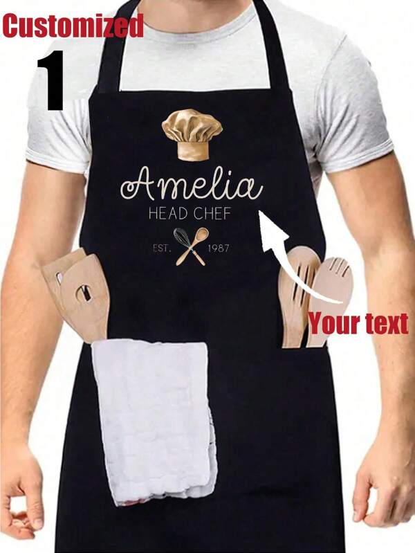 1pc Custom Chef Apron, Funny Apron Adjustable Cooking Kitchen Chef Apron Funny Bib Aprons For Women Men, Apron For Men, Birthday Gift For Men, Father's Day Gift, Unisex Apron, Gift For Him, Kitchen Apron, Housewarming Gift, Breathable, Lightweight, Washable, Cute, Love, Shining, Soft, Comfortable, Elegant, Custom, Personalized, Unique, Him, Her, Boyfriend, Girlfriend, Dad, Mom, Family, Friends