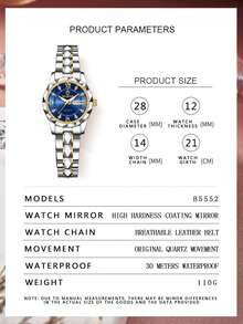 OLEVS. BINBOND 奢华女士手表 高品质钻石女士石英表 防水日期显示不锈钢女士金表 - 藍色 - 查看 6