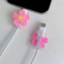 2 piezas Protector de cable de carga con forma de Sakura linda, material de TPU, sin batería incluida, universal, accesorio de cable de carga, accesorio de teléfono - Multicolor - Ver 6