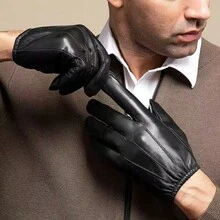 1 Pair Men's Solid Color PU Leather Gloves, Winter Warm Waterproof Windproof Non-Slip Outdoor Driving Riding Gloves Winter Outfits Fluffy - PU Pleated Style - View 2