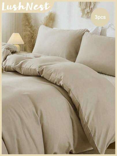 3pcs Plain Beige Duvet Cover Set Queen Size - Extra Soft Breathable Microfiber, Khaki Beige Bedding, Boho Farmhouse Comforter Cover Set For All Season, School Dorm Essentials, Cozy Aesthetic