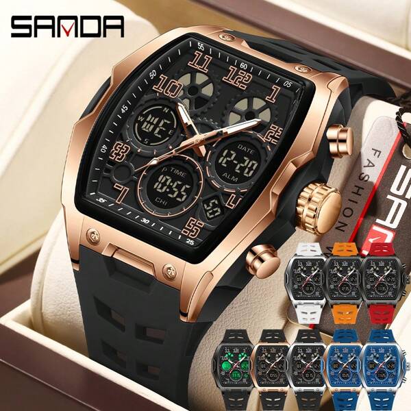 SANDA Relógio Masculino SANDA Digital Quartzo Militar Esportivo, Marca de Luxo Multifuncional com Alarme, Data, Semana, Cronômetro, Função de Luz EL, Impermeável, Eletrônico LED, Presente Original para Homens 6266