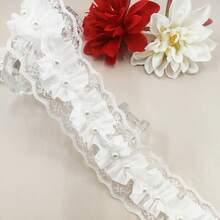 1pc 4.5cm Glass Bead Pleated Mesh Fabric Ruffle Chiffon Trim Sewing Accessory, DIY Ribbon Pleated Ruffle Headband Decor - Multicolor - View 4