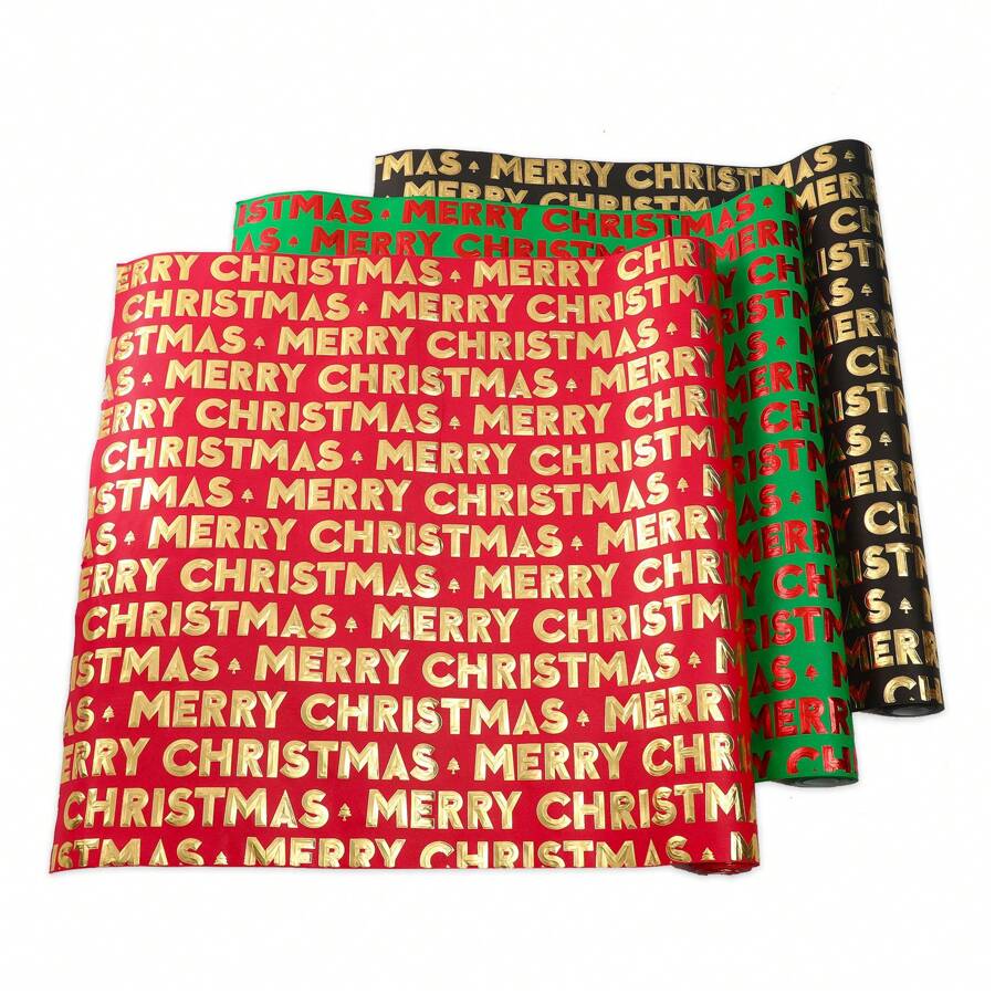 17 pouces x 120 pieds Papier cadeau de Noël - Motif d'arbre de Noël en relief 3D rouge/noir/vert avec feuille d'or, convient pour le Nouvel An, les anniversaires, les fêtes, les artisanats et les projets artistiques