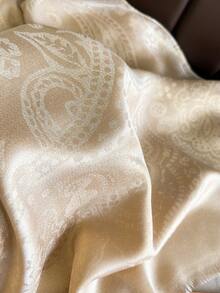 1 buc. Hijab jacquard de lux cu fir auriu, șal versatil cu model paisley și caju, cu ciucuri, pentru femei, potrivit pentru toate anotimpurile, pentru rochie