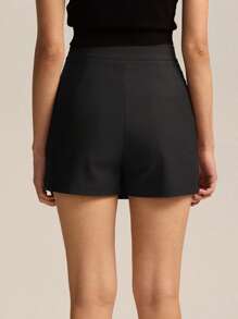 Women's High Waist Mini Skort Stylish Slim Fit Zipper Closure &  Asymmetrical Detail Skirts For Business - 黑色 - 查看 5