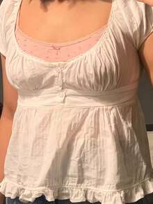 Y2k Summer Tops For Women Cute Sweetheart Neck Crop Tops Solid Color Short Sleeve Pleated Hem Button-Up Slim Fit Blouse Babydoll Tee Casual Going Out Tops Streetwear Fairy Clothes - trắng - Xem 5