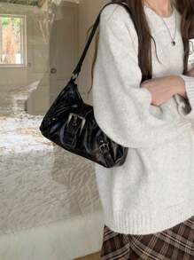 破旧的 Y2K 朋克摩托车包，荒原风格复古腋下包，新款高品质多功能手提包/单肩包 - 咖啡棕 - 查看 4