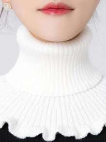 女士冬季围巾一条，柔软涤纶纤维，设计优雅，弹性保暖，针织围巾，不含假发，适合搭配连衣裙 - 黑色 - 查看 3