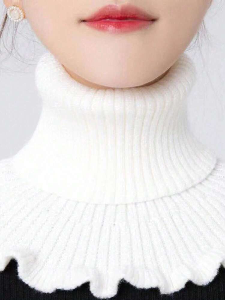 女士冬季围巾一条，柔软涤纶纤维，设计优雅，弹性保暖，针织围巾，不含假发，适合搭配连衣裙 - 黑色 - 查看 2