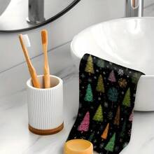 1 set/2 piezas Paños de cocina con diseño de árbol de Navidad y copos de nieve, adecuados para comedor, cocina, baño, decoración navideña, decoración de fiesta familiar, decoración del hogar, artículos del hogar, regalos para mayores y amigos