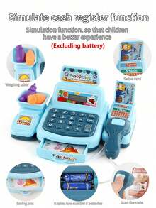 1套儿童模拟过家家玩具超市收银机角色扮演迷你便利店收银员模型亲子互动玩具，2节5号电池供电，适合男孩女孩角色扮演玩具（不含电池，部分配件颜色随机）