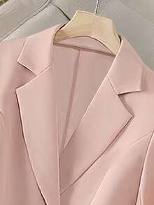 1 件平纹织物金属纽扣女式西装外套，适合办公室和日常穿着 - 粉色 - 查看 6