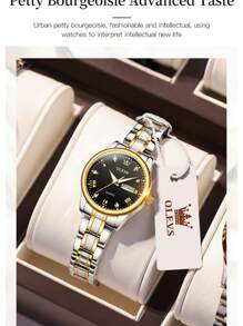 OLEVS. OLEVS 女士手表，女士原创钻石手表，防水夜光不锈钢奢华石英女士手表，金表