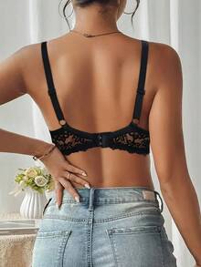 3-Piece Lace Flower Contrast Sexy Women's Underwear Bra, Thin Top And Thick Bottom Contrast Pattern, 3/4 Cup Size, With Steel Ring Bra Gathering And Shaping - 3件裝 - 查看 5